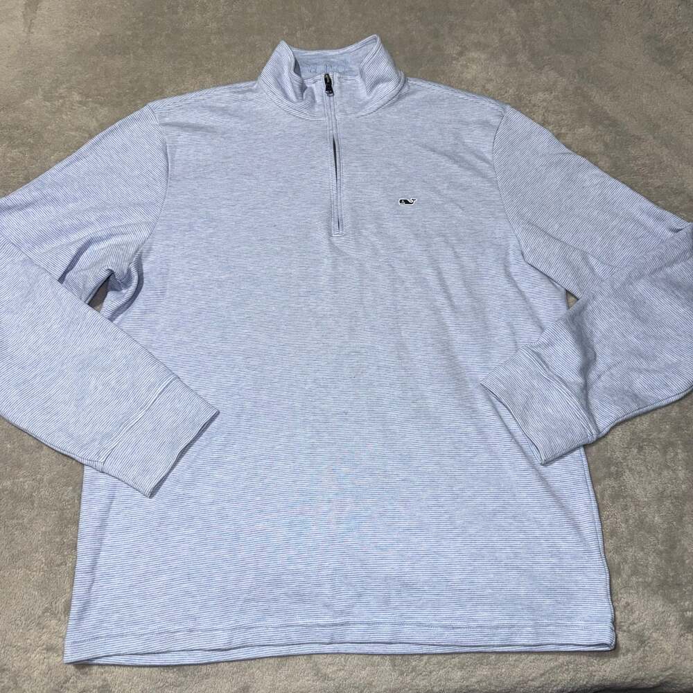 Vineyard Vines Saltwater Stripe Quarter-Zip Pullover in Jake Blue